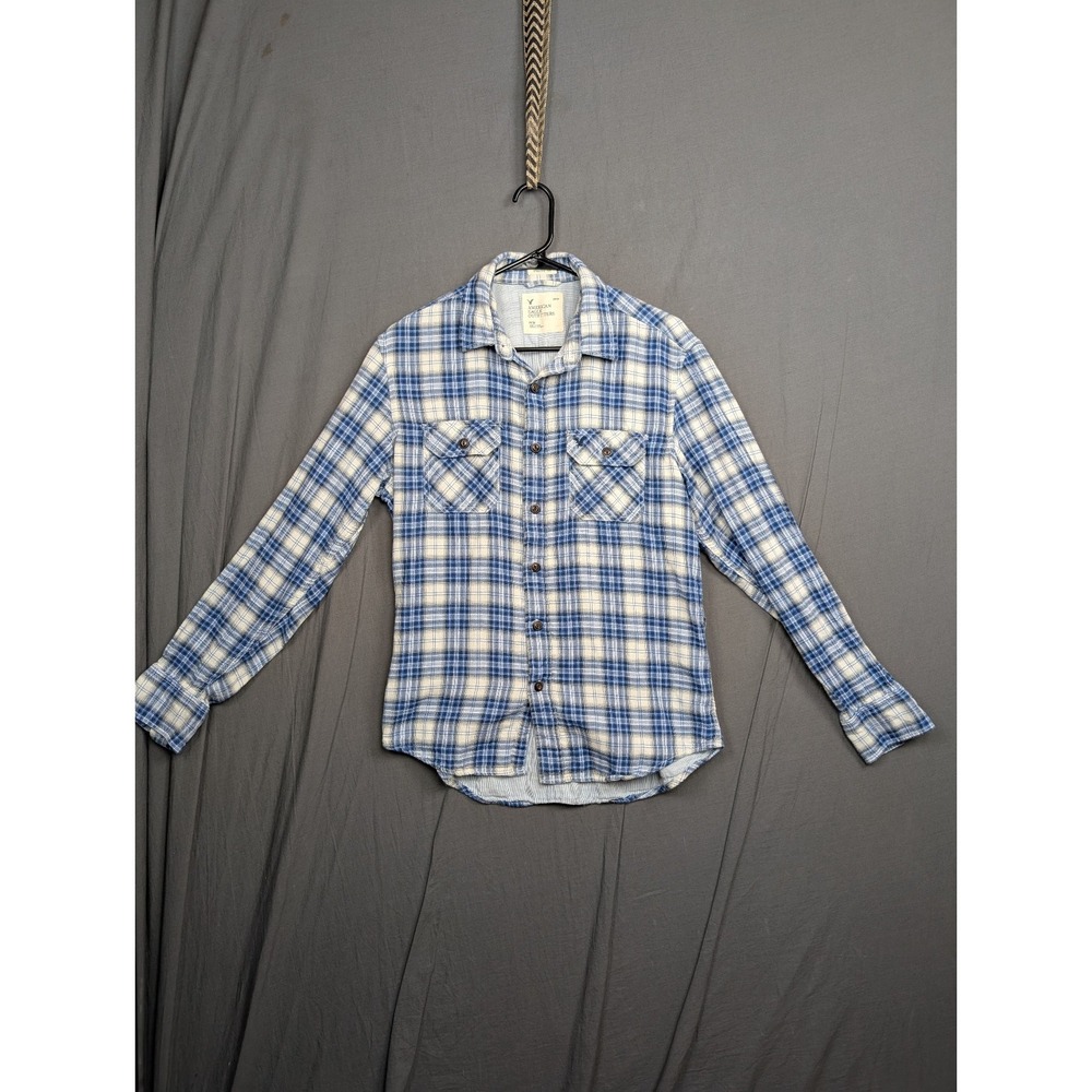 American Eagle Shirt Mens Medium Grey Blue‎ Plaid Western